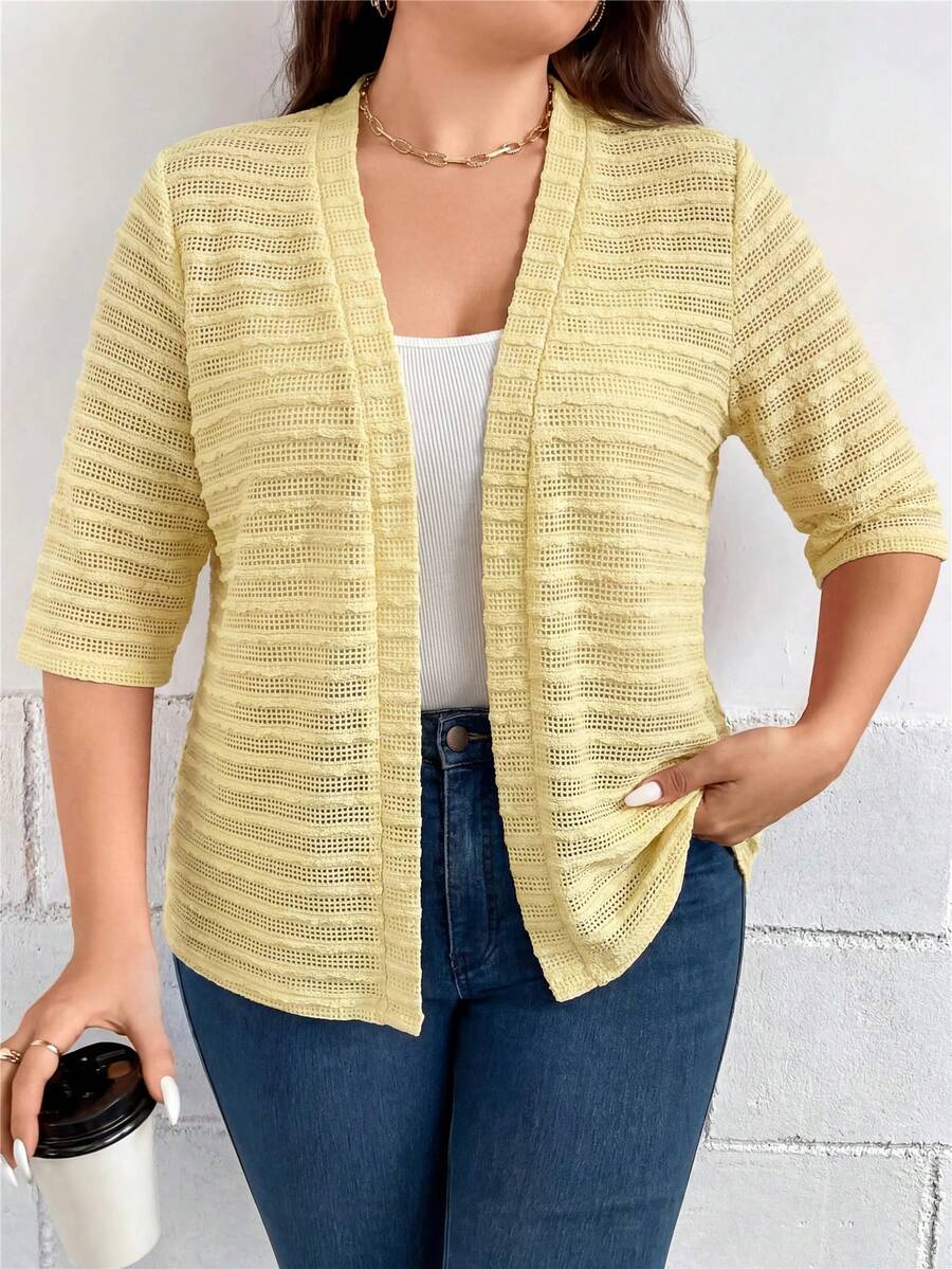 SHEIN LUNE Plus Size Summer Casual Solid Color Textured Jacket - Yellow - View 1