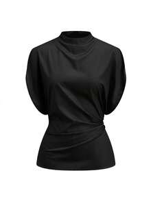 SHEIN Clasi 女款純色立領上衣與花卉印花裙休閒日常兩件套 - 黑色 - 查看 8