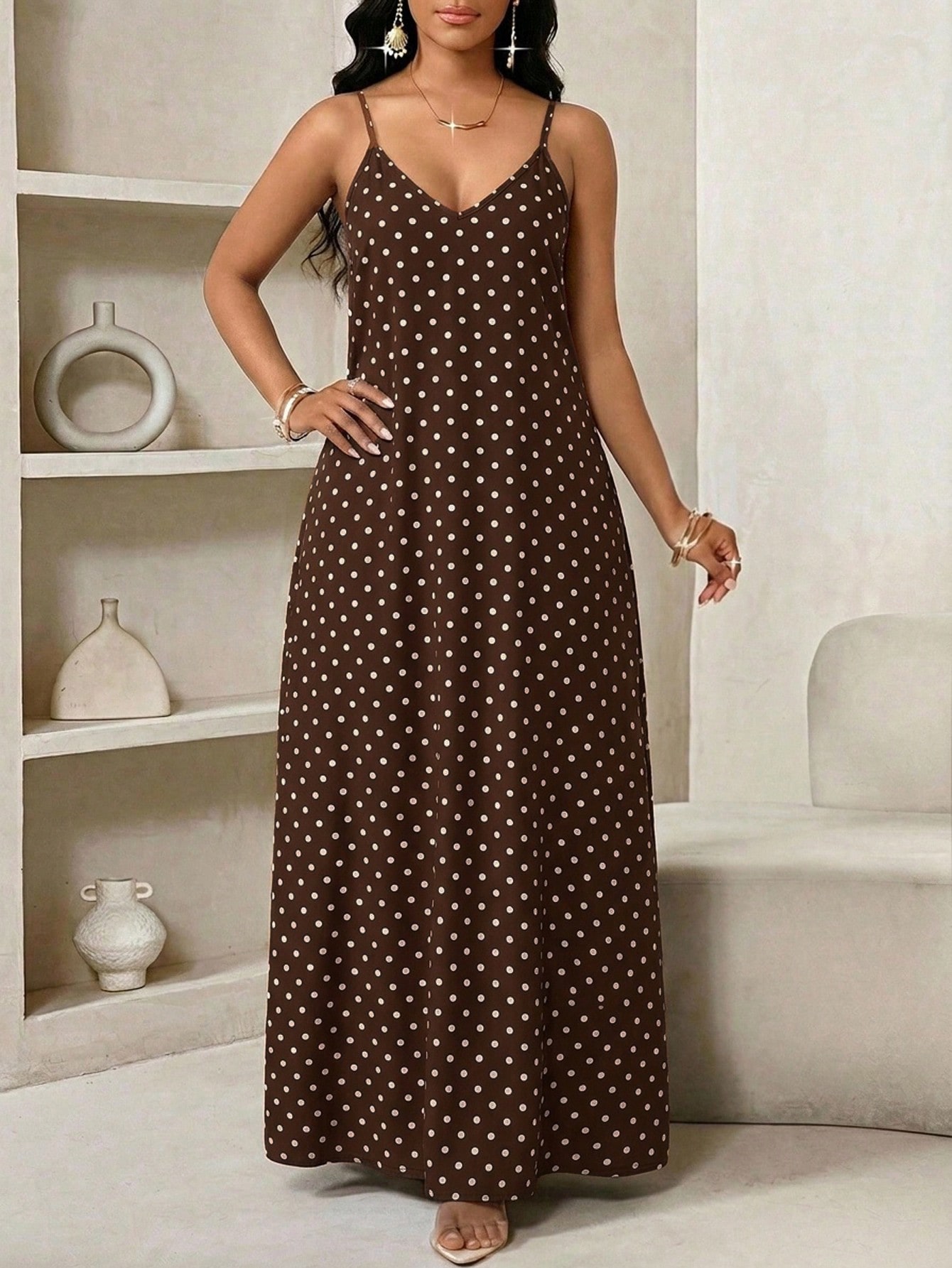SHEIN Lady Plus Size Women's Polka Dot Casual Boho 90s Daily Wear Spaghetti Strap Dress Vacation Summer Vacation — photo 6