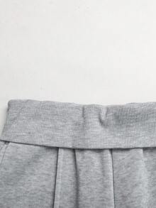 Tween女孩輕灰色針織摺腰休閒寬鬆運動長褲 - 淺灰色 - 查看 3