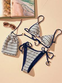 Aralina Conjunto de Bikini VACAY con Textura de Rayas y Tri Slider - Multicolor - Ver 3