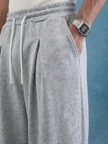 PAVTROS Men's Solid Color Drawstring Elastic Waistband Pocket Casual Everyday Versatile Sweatpants - Grey - View 3