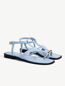 CUCCOO CHICEST Women's Shoes Simple Open-Toed Crossed Flat Sandals Summer Shoes - Light blue - View 2