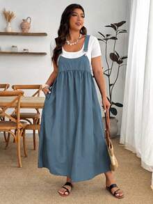 Enliva Vestido de tirantes negro holgado talla grande - Azul - Ver 5