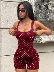 SHEIN Dewbera 無縫運動連身褲 一件式連身褲 性感修身連身褲 運動連身褲 - 酒紅色 - 查看 3