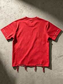 ROMWE MEN Street Life Kaos Lengan Pendek Streetwear Pria dengan Gambar Yesus - Merah - View 2