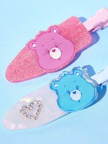 SHEIN X Care Bears 3件組可愛卡通圖案髮夾，禮物，髮飾 - 彩色 - 查看 4