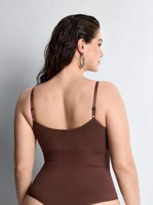 Slumbrini 1pc Women Plus Size Seamless Butt Lifting Bodysuit, Shapewear Thong, Summer - Brown - View 2