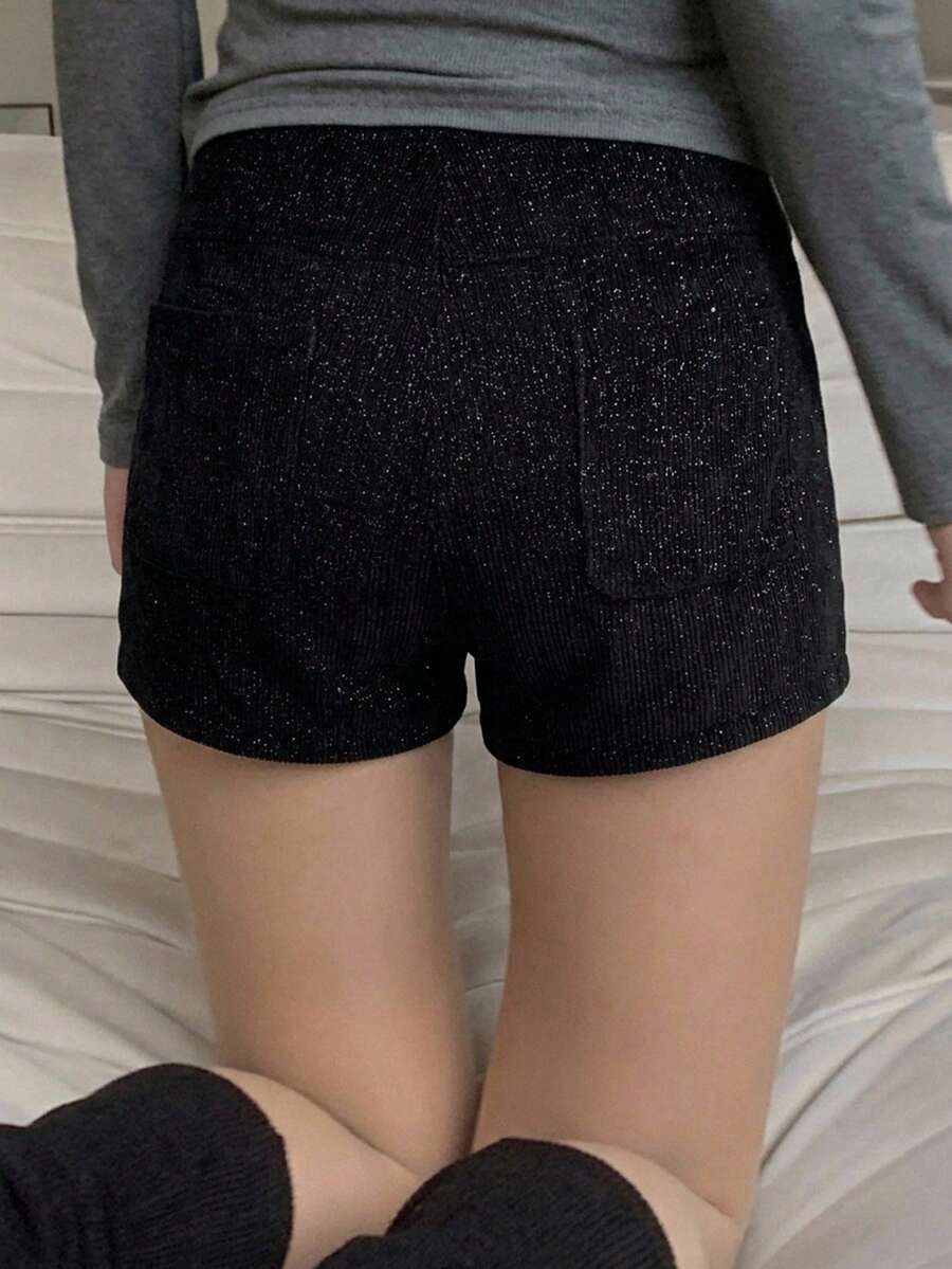 DAZY 女款韓式純色辣妹短褲 度假夏季款 - 黑色 - 查看 1