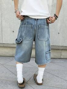 Manfinity EMRG Men's Casual Fashionable Street Bermuda Wide Leg Denim Shorts For Daily Commute, Summer - Blue - View 2