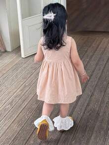 Dazy Kids 嬰兒女童圓領刺繡卡通可愛無袖中長洋裝 - 薑色 - 查看 2