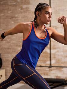 Powerista Contrast Trim Racerback Sports Tank Top - Blue - View 8