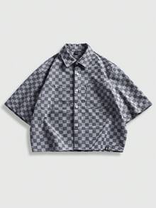 STYNVO Camicia a maniche corte a quadri comoda da uomo, con tasche doppie asimmetriche, adatta per occasioni formali o casual, tempo libero, vacanze, riunioni, ufficio semplice, abbigliamento casual da casa, stile versatile, perfetta per l'uso personale o come regalo per gli amici, camicia casual comoda molto venduta - nero - Visualizzare 2