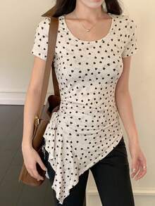 DAZY Women's Polka Dot Sheer Long Sleeve Round Neck Base Layer Top Spring Summer - Light Grey - View 6