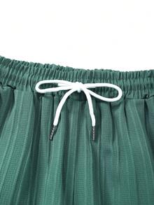 Genlund Conjunto de playa de camisa de manga corta y pantalones cortos de unicolor para hombres de talla grande - Verde - Ver 7