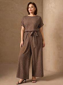 SHEIN Clasi 大尺碼夏季休閒波點印花連身褲 - 鏽棕色 - 查看 6