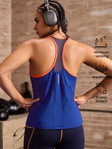 Powerista Contrast Trim Racerback Sports Tank Top - Blue - View 2