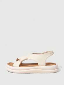 HighSole Women Heeled Sandals Flat Sandals Women's Summer 2026 New With Skirt Roman One-Button Beach Shoes Outer Wear Women Soft Sole Large Size - Beige - View 2