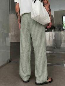 STEELVANCE 2pcs/Set Men's Vertical Striped Long Pants Casual Vacation Summer - Khaki - View 2