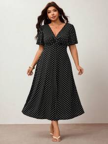 Enliva Plus Size Black And White Twist Knot Casual Elegant Vacation Dress, For Apple And Rounded Body Shape Tea Party Summer - Multicolor - View 3