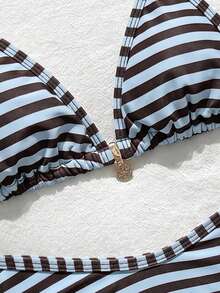 SHEIN Teen Girl Colorful Striped Camisole Bikini Set, Summer Beach Vacation - Multicolor - View 3
