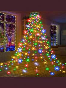 1 Christmas Tree Light, Waterfall Christmas Lights, USB-Powered Christmas Lights, 6.6-Foot Hanging 200-LED Christmas Light String, Suitable For Holiday Party Decorations, Christmas Decorations, Christmas Tree Gifts, - Round waterfall light - View 15