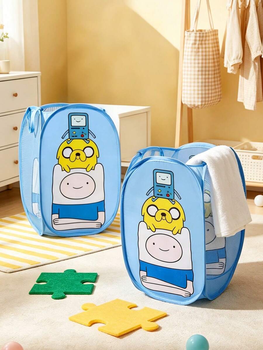 ADVENTURE TIME X SHEIN Panier de rangement pliable en fibre de polyester - Panier de rangement portable escamotable, boîte de rangement multifonctionnelle pour la maison, convient pour les vêtements, les jouets, le tri des articles divers, léger, durable et facile à nettoyer, convient pour la chambre, le salon, la salle de bain, le dortoir, - Ordre bleu clair - Voir 1