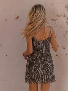 Aralina Summer Winter Ruffle Animal Print Sexy Pink Mesh Mini Dress - Green - View 2