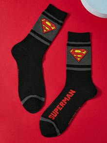 SUPERMAN X SHEIN 2雙裝男士菱形字母圖案中筒襪 - 混色 - 查看 7