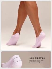 GLOWMODE 3 Pairs Invisible No-Show Socks Walk A Mile Soft Grip Daily Studio Workout Gym - White+Pink+Black Stripe - View 2