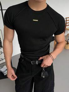 DAZY 黑色短袖修身版型圖案印花男士T恤 - 黑色 - 查看 4