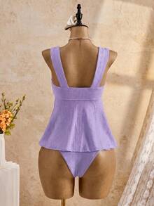 Bellisia 26SS Spring/Summer Vacation Beach Cute Yellow Jacquard Embroidered Tank Top Bikini Set - Purple - View 2
