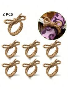 2/4/6/8/12-Piece Hemp Rope Bow Napkin Rings, Rustic Natural Linen Napkin Clips, Handmade Linen Farm-Style Napkin Rings, Suitable For Weddings, Parties, Birthdays, Dinner Tables, Christmas, Thanksgiving, Family And Outdoor Table Decorations, - Multicolor - View 14