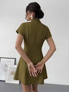 Aloruh Women Mini Dresses Everyday Olive Green Simple Elegant,Wedding Guest,Graduation Dress - Army Green - View 8