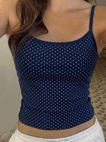 Tween女孩休閒極簡卡通圖案細肩帶修身背心上衣，夏季上衣 - 彩色 - 查看 7