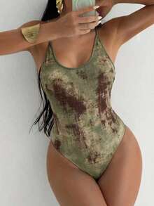 Swim SXY 女款春夏隨機印花細肩帶露背綴珠連身泳衣 - 彩色 - 查看 2