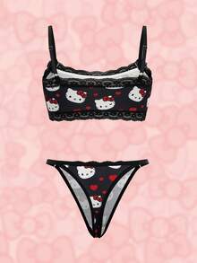 HELLO KITTY AND FRIENDS | SHEIN Cartoon Print Bra And Panty Set - Black - View 2