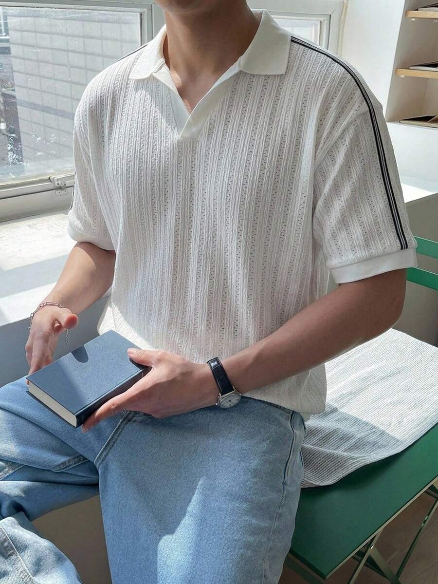 DAZY 白色紋理布料 Polo 領男士 T 恤 夏季款 - 彩色 - 查看 1