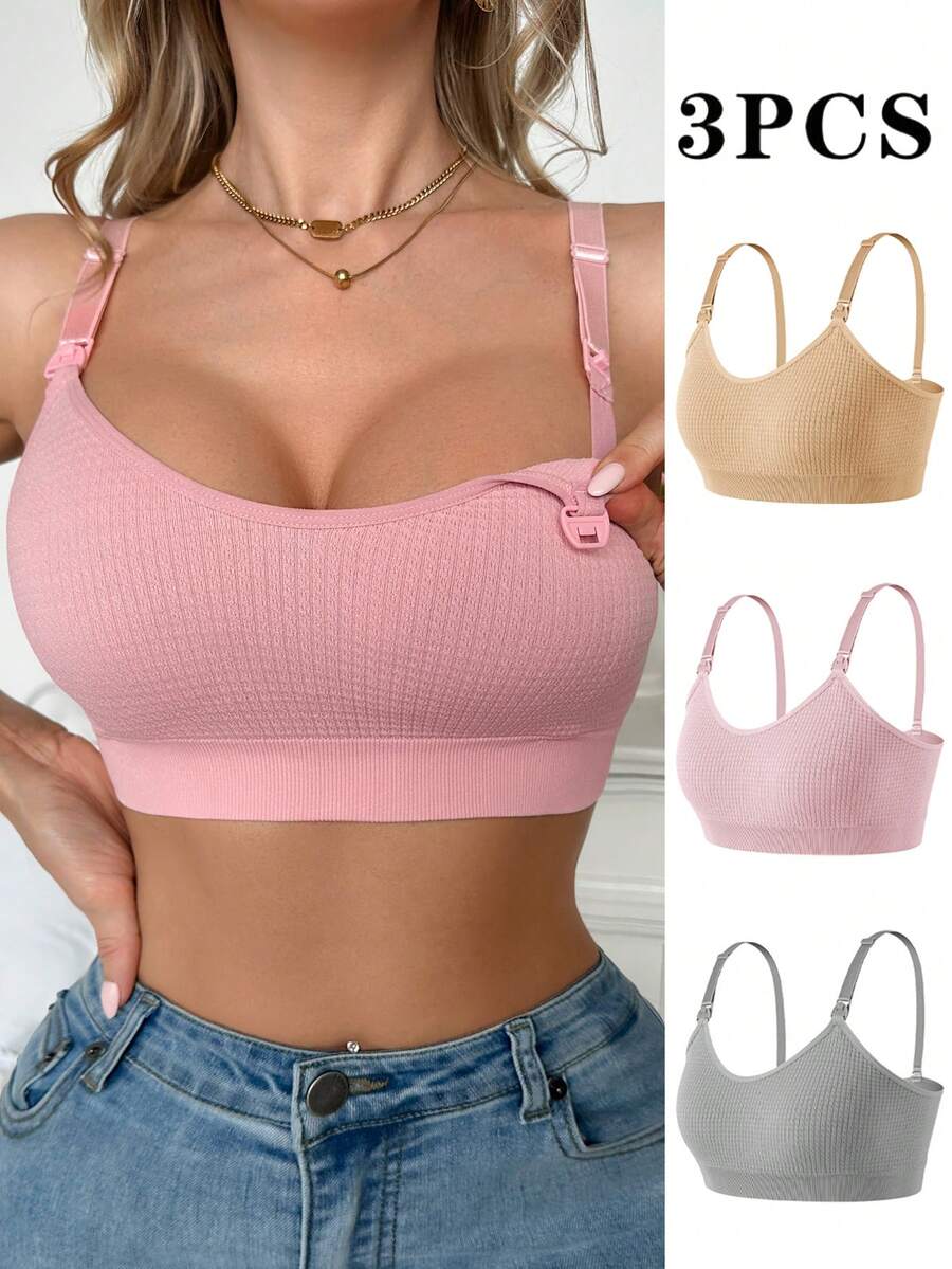 Moonlight&Mama 3pcs Seamless Maternity Underwear, Postpartum Nursing Bra, High Elasticity, Soft Comfortable Skin-Friendly - Multicolor - View 1