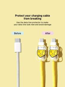 TOM & JERRY X SHEIN Protector de cable de datos, adecuado para cargador de , juego de 4 piezas de protectores de cable de teléfono móvil, protector de cargador (excluyendo cable de datos) - Amarillo - Ver 4
