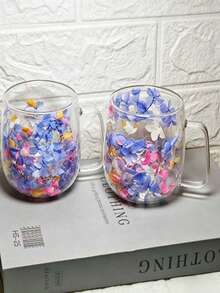 2 Double-Layer Glass Mugs With Handles, Transparent Floral Pattern Reusable Coffee Glasses. Ideal For Milk, Espresso, Cappuccino, Hot & Cold Drinks. Great Birthday & Holiday Presents, Also Practical Coffee Machine Accessories. - Multicolor - View 9