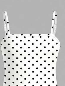 SHEIN 青少年女孩復古可愛甜美白色配黑色波點波點印花，度假外出，親子套裝，最佳穿搭，青少年女孩休閒 - 彩色 - 查看 5