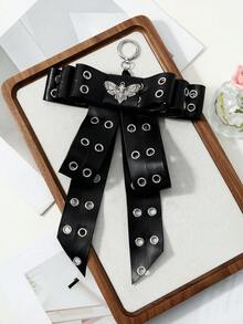 ROMWE Goth 1 buah Gantungan Kunci/Liontin DIY Gaya Punk Gelap Kulit Hitam Mengkilap dengan Lubang Tali, Buatan Tangan, Kompleks, Berlapis-lapis, Motif Wajah Hantu dan Ngengat untuk Dekorasi Halloween - Hitam-38 - View 6