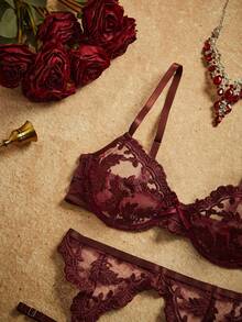 PinupPomp 4pcs Women's Sexy Lingerie Set - Red Violet - View 4