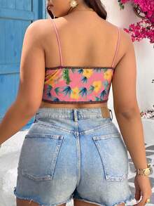 SHEIN VCAY Plus Size Women's Floral Print Pleated Casual Sexy Vacation Travel Camisole Top Beach Beach Vacation Pink Summer - Pink - View 2