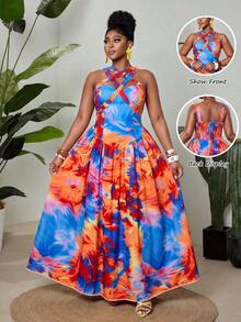 Maweii Plus Size Women Romantic Vacation Strapless Sleeveless Flared Dress - Multicolor - View 1