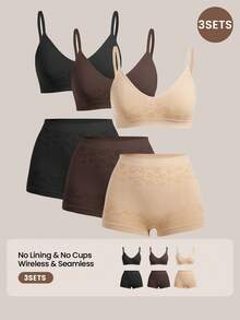 Barelissa 3sets Women Simple Camisole & Panty Set, Seamless Casual Undergarment - Multicolor - View 1