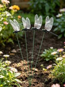 10pcs Realistic Dragonfly Decor, 3D Dragonfly Garden Stake, Dragonfly Garden Ornament, Yard Decoration, Movable Dragonfly Stake, Modern Dragonfly Design Garden Decor With Stem, Suitable For Garden/Shop/Home Wall Dec - multicolor - View 2