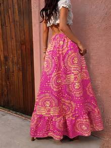 Flora Isola Flora Isola Bohemian Asymmetrical Pattern Women's Fuchsia Skirt For Vacation - Red - View 2