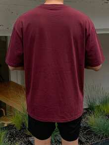 DAZY Men's Short Sleeve Burgundy Summer Letter Print T-Shirt Graphic Tees Men - Burgundy - View 2